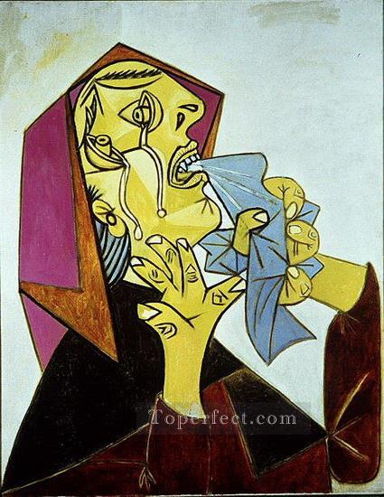 La femme qui pleure avec mouchoir III 1937 Cubismo Pintura al óleo